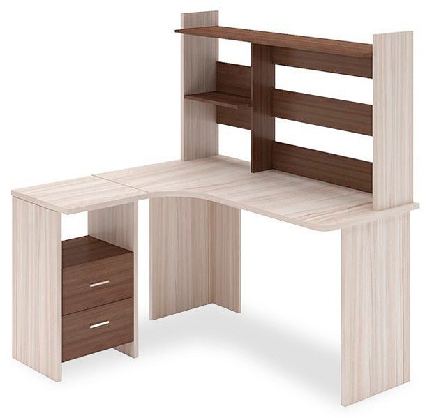 Фото Стол компьютерный Домино Lite СКЛ-Угл130+НКЛ-130 MER_SKL-Ugl130-NKL-130_KSH-CH_LEV - интернет-магазин МегаТерем в Москве