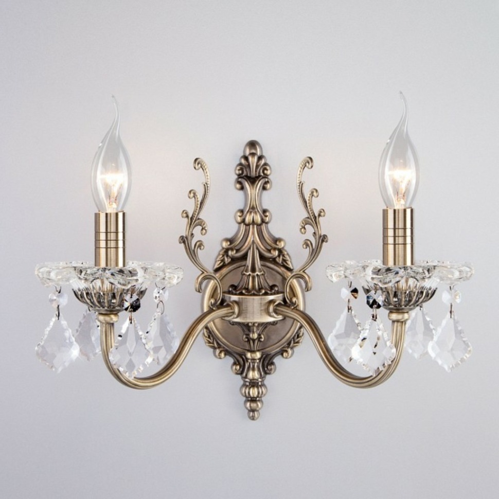 Фото Бра Eurosvet Elisha 3281/2 античная бронза/прозрачный хрусталь Strotskis EV_65239 - интернет-магазин МегаТерем в Москве