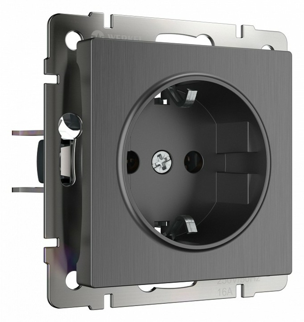 Фото Розетка с заземлением и со шторками, без рамки Werkel графит рифленый W1171104 WRK_a050750 - интернет-магазин МегаТерем в Москве