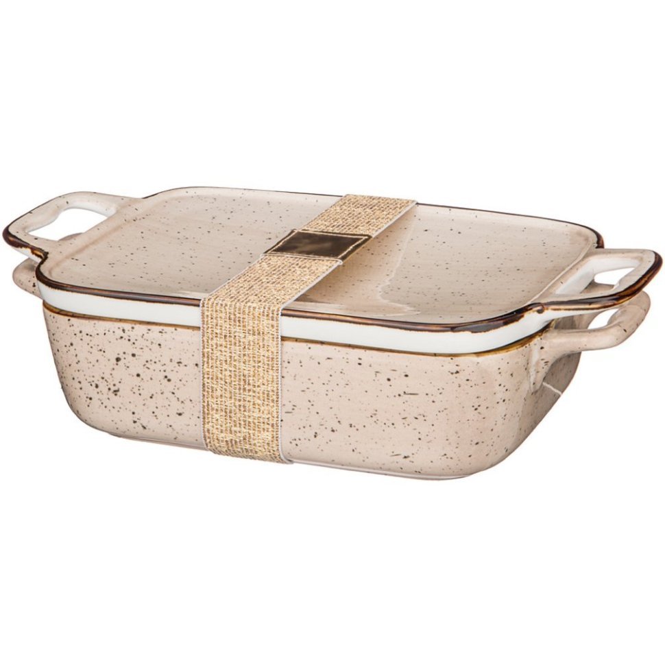Фото Блюдо для запекания с крышкой bronco nature 24*14*6 см 600 мл кремовое (263-1100)  - интернет-магазин МегаТерем в Москве