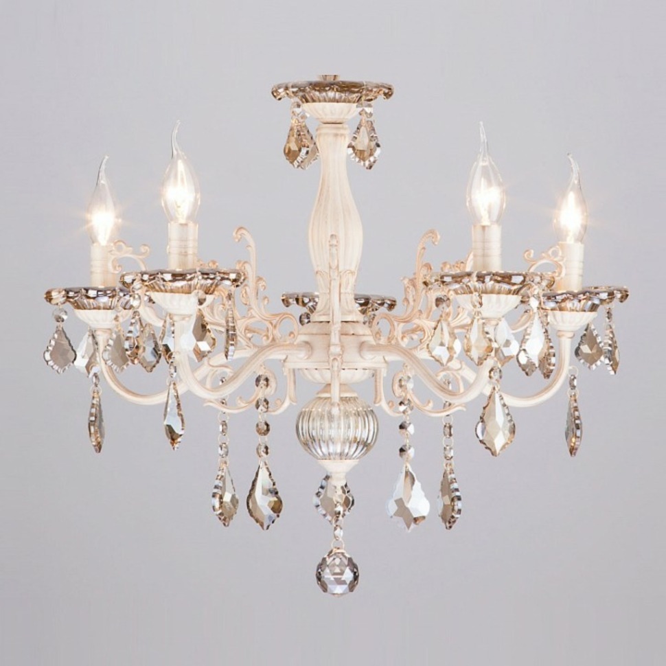 Фото Подвесная люстра Eurosvet Elisha 3281/5 белый с золотом/тонированный хрусталь Strotskis EV_63382 - интернет-магазин МегаТерем в Москве