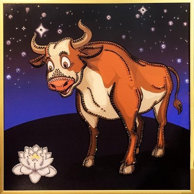 Картина Бык с лотосом с кри...