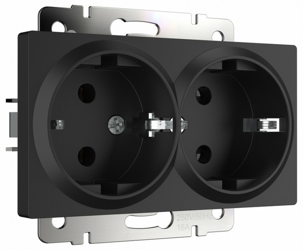 Фото Розетка двойная с заземлением, без рамки Werkel черный матовый W1172008 WRK_a051623 - интернет-магазин МегаТерем в Москве