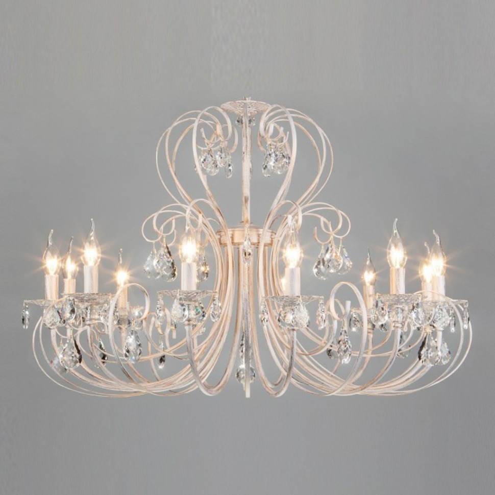 Фото Подвесная люстра Eurosvet Alda 3305/12 белый с золотом/прозрачный хрусталь Strotskis EV_63410 - интернет-магазин МегаТерем в Москве