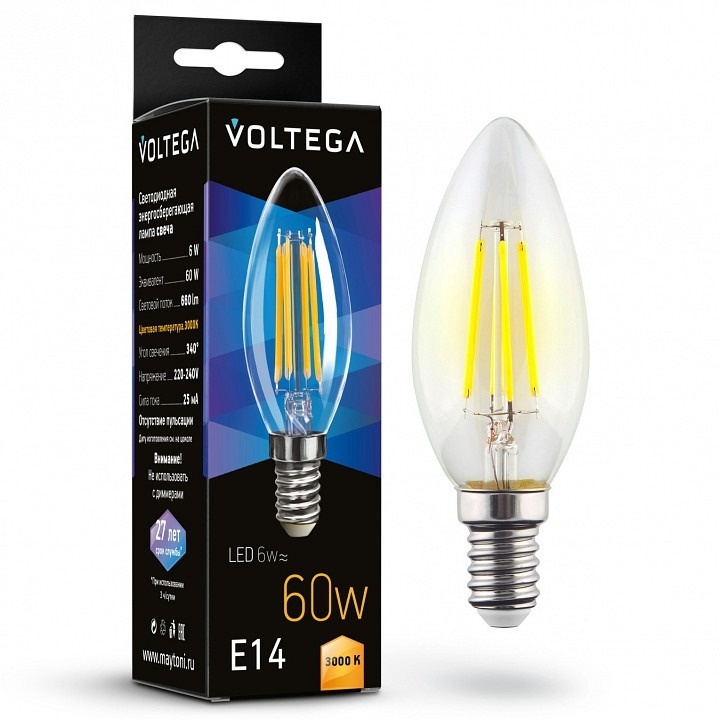 Фото Лампа светодиодная Voltega Candle 6W E14 6Вт 3000K 7198 VLG_7198 - интернет-магазин МегаТерем в Москве
