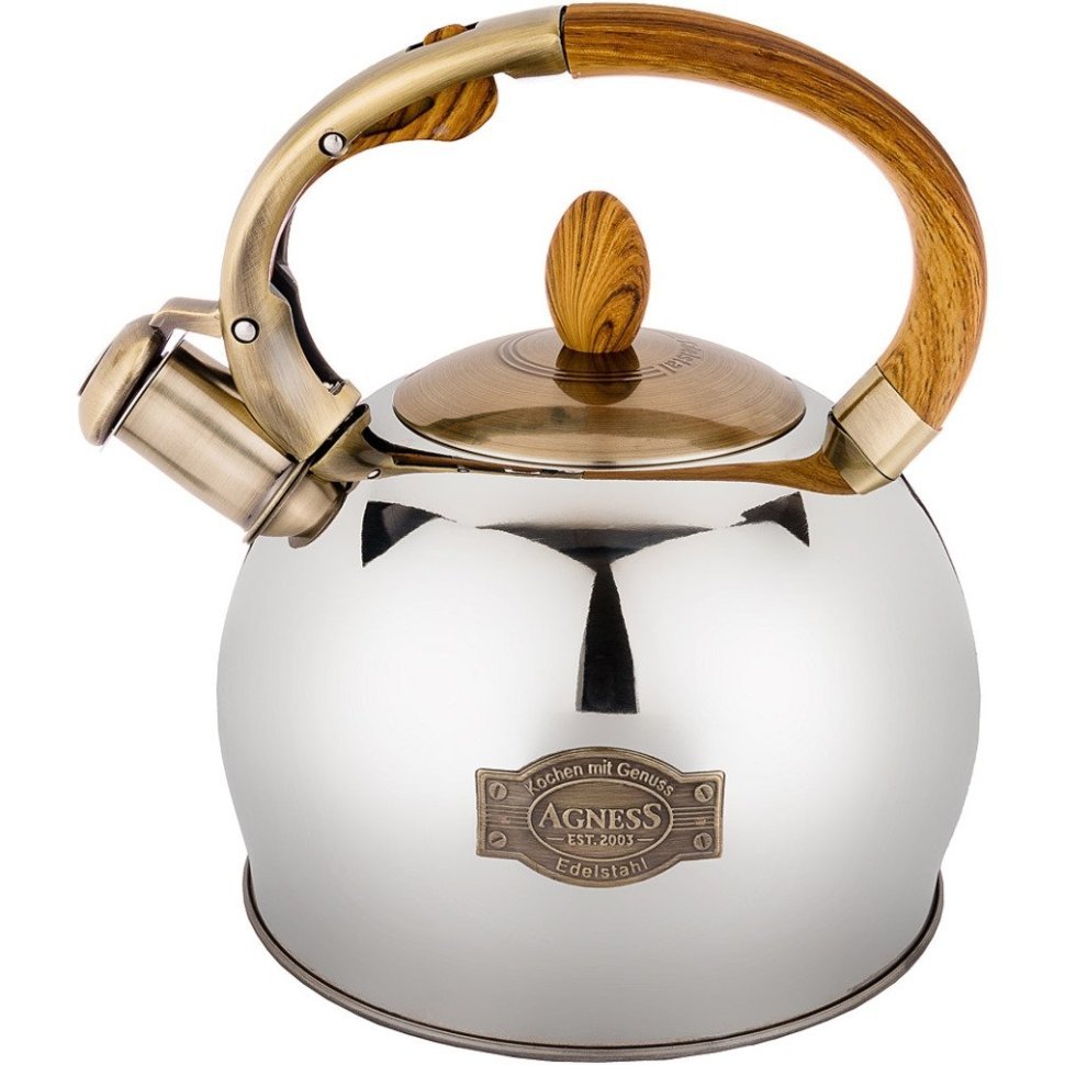 Фото Чайник agness со свистком, серия монблан, 3,0 л термоаккумулир. дно, сталь 18/10, индукция (937-831)  - интернет-магазин МегаТерем в Москве