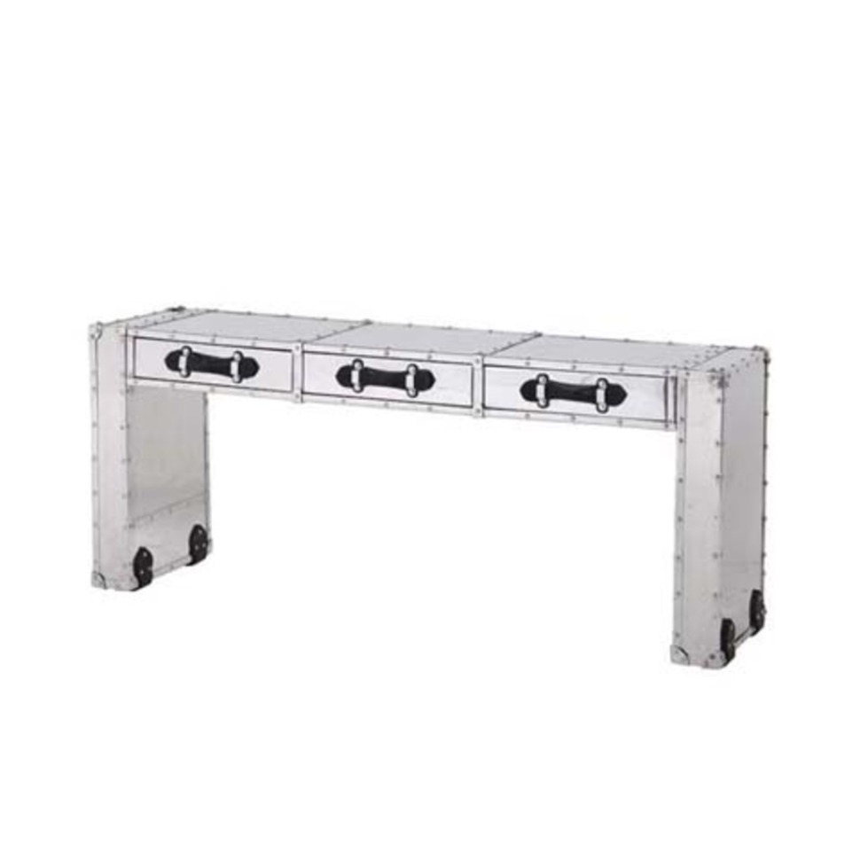 Фото Консоль Каталина 105957(TBL05957), каркас массив дуба, обивка металл, matte chrom, RESTORATION HARDWARE - интернет-магазин МегаТерем в Москве