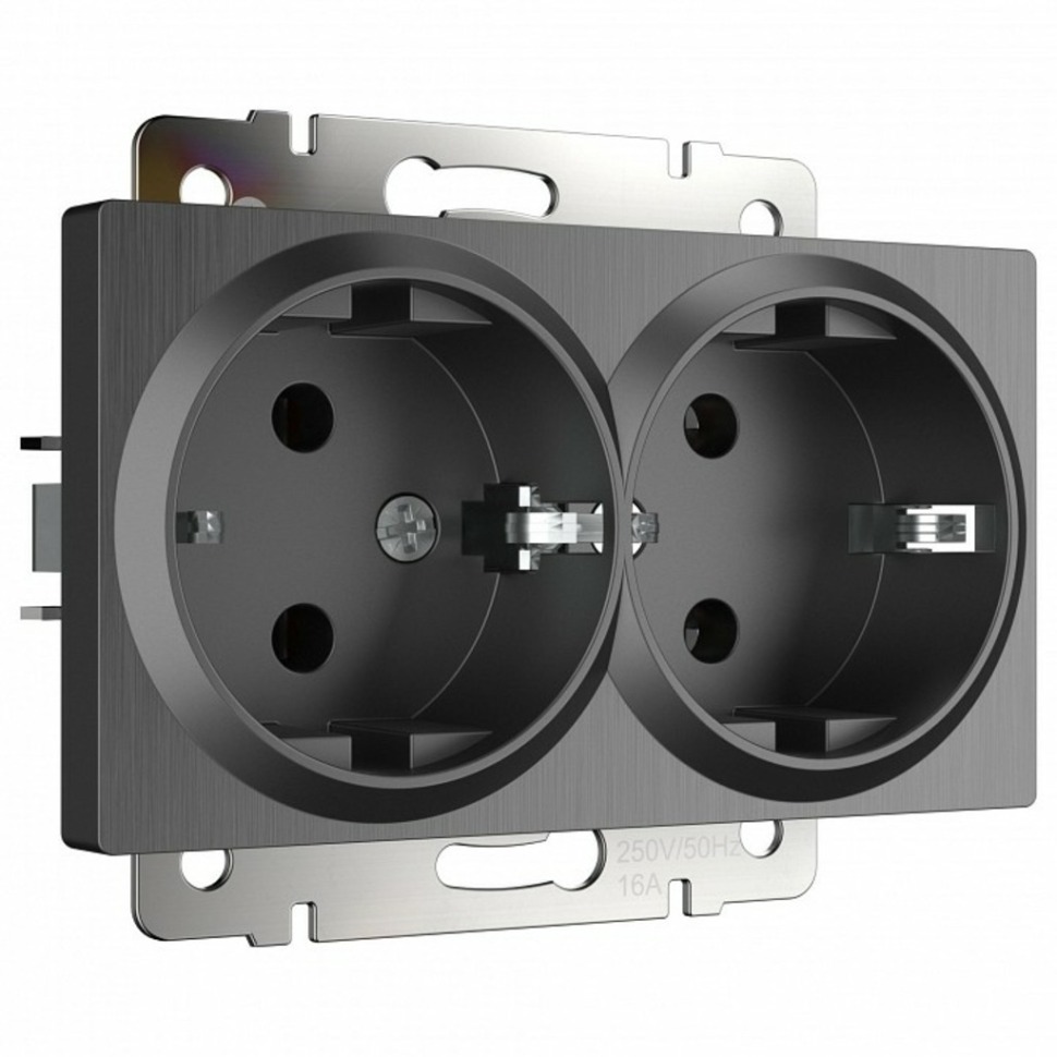 Фото Розетка двойная с заземлением, без рамки Werkel графит рифленый W1172004 WRK_a050745 - интернет-магазин МегаТерем в Москве