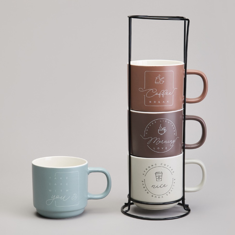 Фото Набор кружек lefard 4шт на метал.подставке 360мл (756-473)  - интернет-магазин МегаТерем в Москве