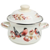 Кастрюля agness эмалированная с эмал.крышкой серия "снегири", 1.5 л, 16*10 см (934-745) 
