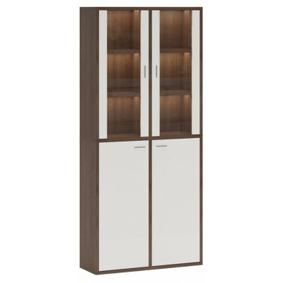 Шкаф-витрина Домино СУ(ш2в2)+2ФС+2ФГ MER_SUsh2v2-2FS-2FG-SHBE-shamoni-CH-belyj