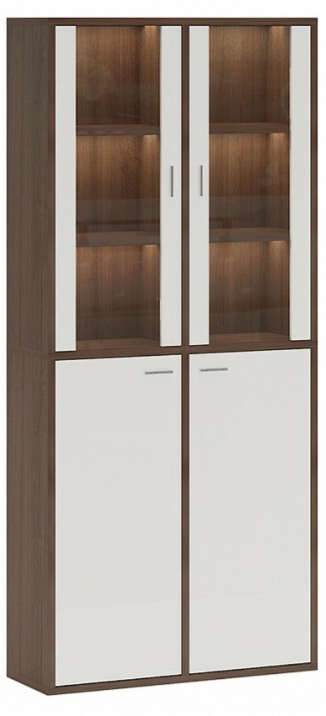 Фото Шкаф-витрина Домино СУ(ш2в2)+2ФС+2ФГ MER_SUsh2v2-2FS-2FG-SHBE-shamoni-CH-belyj - интернет-магазин МегаТерем в Москве