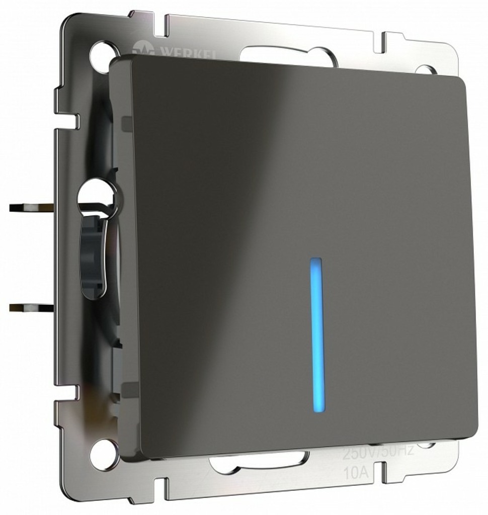 Фото Выключатель одноклавишный с подсветкой Werkel серо-коричневый W1110107 WRK_a050842 - интернет-магазин МегаТерем в Москве