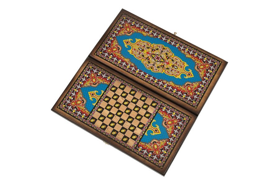 Фото Нарды + Шашки Сирия Голубые малые (Россия, дерево, 40 см), Partida (28182) - интернет-магазин МегаТерем в Москве