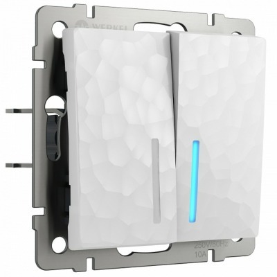 Выключатель проходной двухклавишный с подсветкой без рамки Werkel Hammer белый W1222101 WRK_a052033