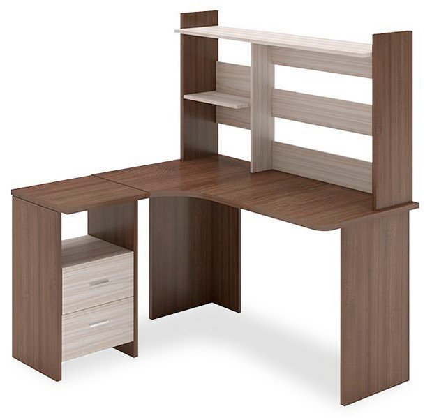 Фото Стол компьютерный Домино Lite СКЛ-Угл130+НКЛ-130 MER_SKL-Ugl130-NKL-130_SHK-CH_LEV - интернет-магазин МегаТерем в Москве