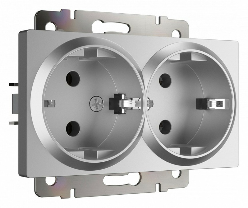 Фото Розетка двойная с заземлением, без рамки Werkel Серебряный W1172006 WRK_a051525 - интернет-магазин МегаТерем в Москве