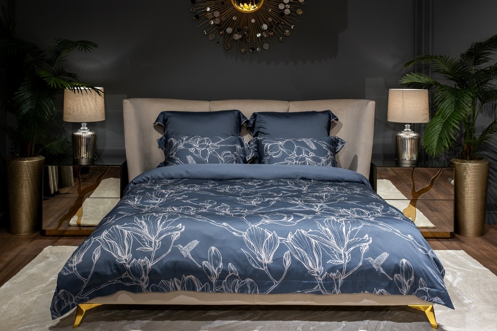 Фото Пододеяльник принт тенсель Магнолия синий 145*210 (TT-00014146) - интернет-магазин МегаТерем в Москве