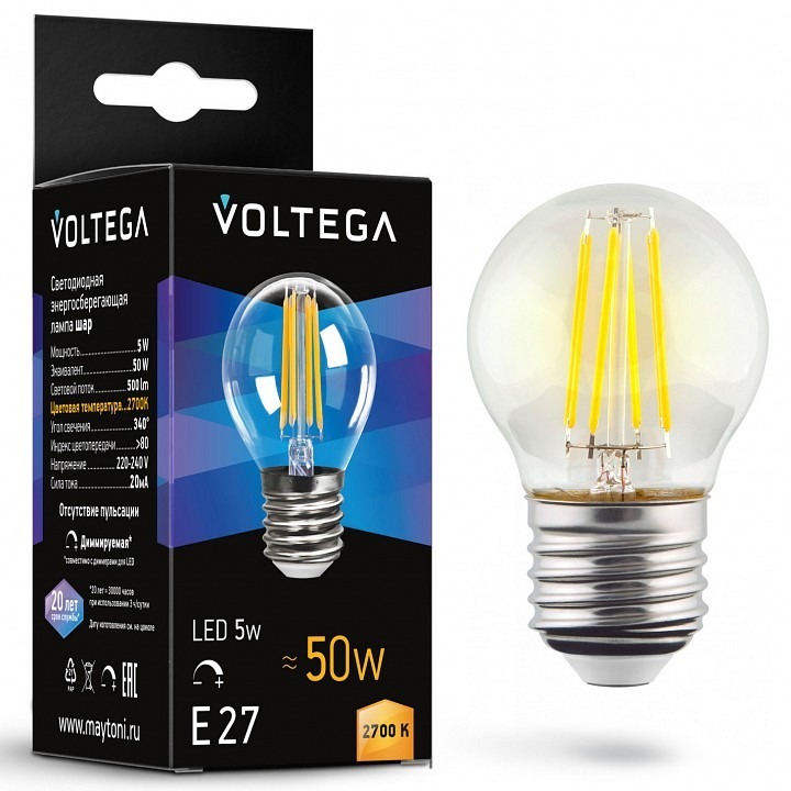 Фото Лампа светодиодная Voltega Globe dim 5W E27 5Вт 2700K 7201 VLG_7201 - интернет-магазин МегаТерем в Москве