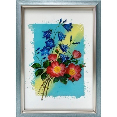 Картина Колокольчики с шиповником с кристаллами Swarovski (2187)