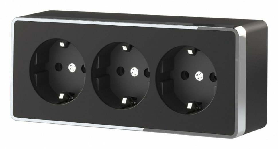 Фото Розетка тройная с заземлением Werkel Gallant (черный/хром) W5073135 WRK_a052592 - интернет-магазин МегаТерем в Москве