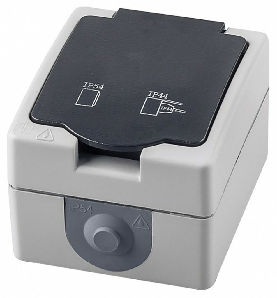 Фото Розетка влагозащищенная с заземлением и со шторками с крышкой Stekker PST16-11-54 32755 FE_32755 - интернет-магазин МегаТерем в Москве