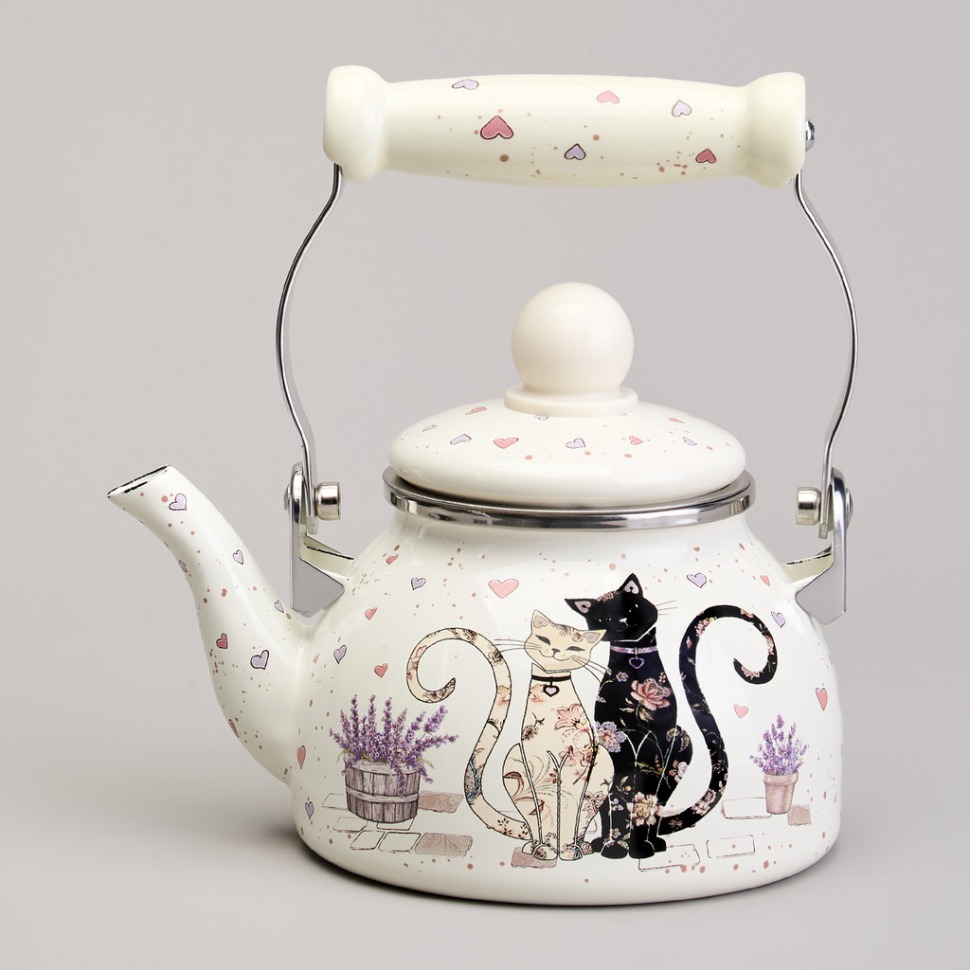 Фото Чайник agness эмалированный со съемным фильтром из нжс серия lavender cats, 0,85 л (943-070)  - интернет-магазин МегаТерем в Москве