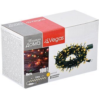 Фото Светодиодная гирлянда для дома (желтый свет) Vegas Нить 100 LED, 10 м, 220V 55064 (64445) - интернет-магазин МегаТерем в Москве