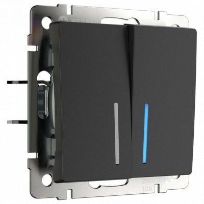 Выключатель двухклавишный с подсветкой без рамки Werkel черный матовый W1120108 WRK_a051619