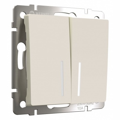 Выключатель проходной двухклавишный с подсветкой без рамки Werkel айвори матовый W1122162 WRK_a062421