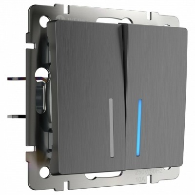 Выключатель проходной двухклавишный с подсветкой без рамки Werkel графит рифленый W1122104 WRK_a050757