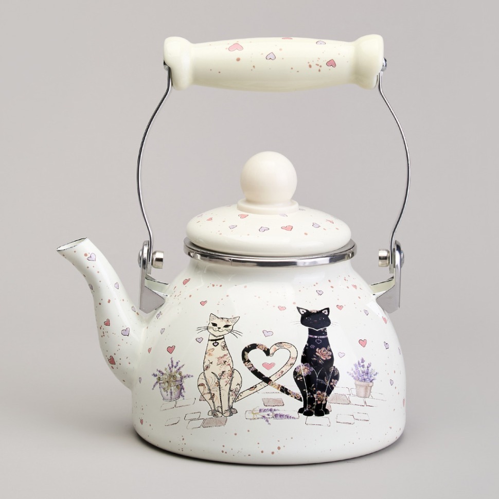 Фото Чайник agness эмалированный со съемным фильтром из нжс серия lavender cats, 1,1 л (943-071)  - интернет-магазин МегаТерем в Москве