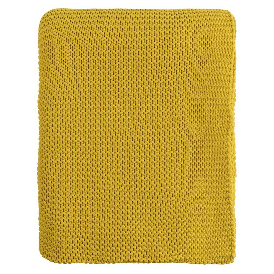 Фото Плед из хлопка жемчужной вязки горчичного цвета из коллекции essential, 130х180 см (74412) - интернет-магазин МегаТерем в Москве