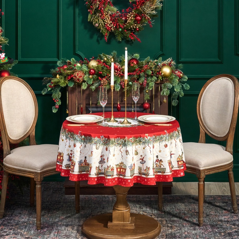 Фото Скатерть круглая  щелкунчик ,150см , красный ,100% хлопок , твил Lefard (850-762-24) - интернет-магазин МегаТерем в Москве