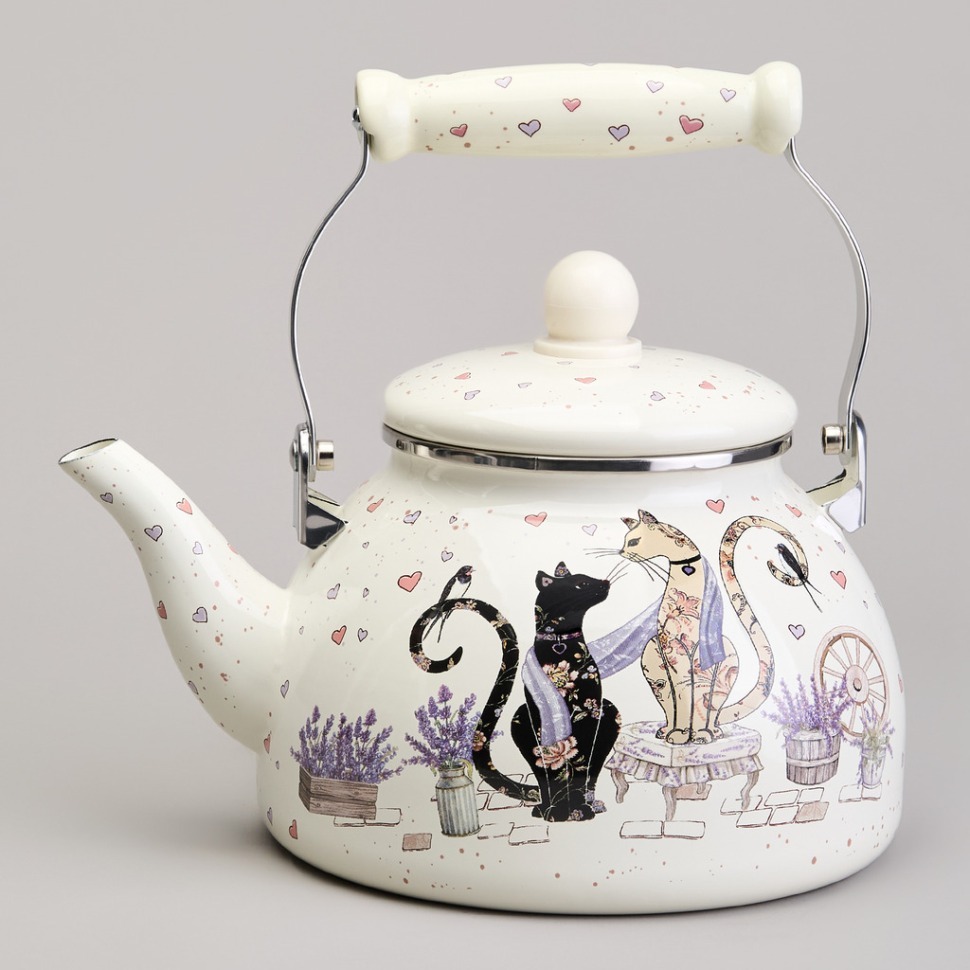 Фото Чайник agness эмалированный серия lavender cats, 2,6 л (943-073)  - интернет-магазин МегаТерем в Москве