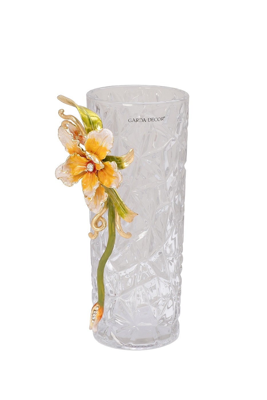 Фото Ваза стеклянная с золотым цветком 13*10*25см (TT-00012018) - интернет-магазин МегаТерем в Москве