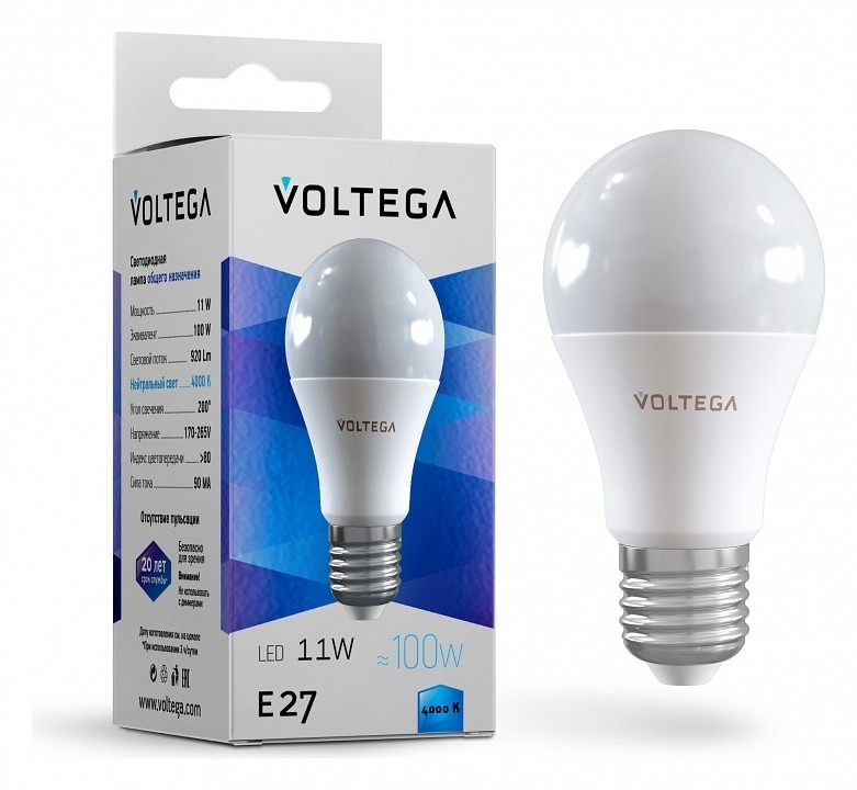 Фото Лампа светодиодная Voltega General purpose bulb 11W E27 11Вт 4000K 5738 VLG_5738 - интернет-магазин МегаТерем в Москве