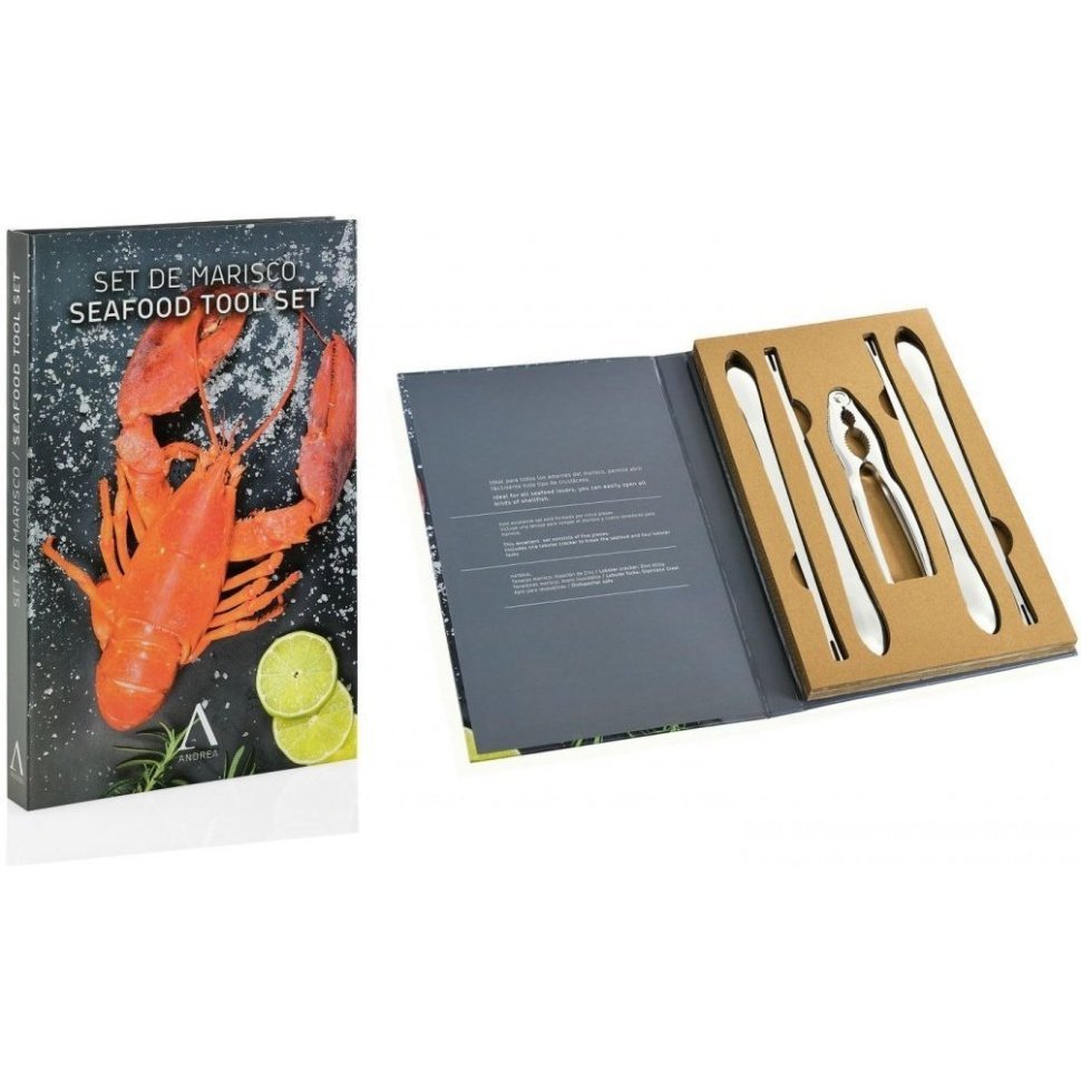 Фото Andrea House Набор из 5 инструментов для морепродуктов подарочный Chrome CC65022 - интернет-магазин МегаТерем в Москве