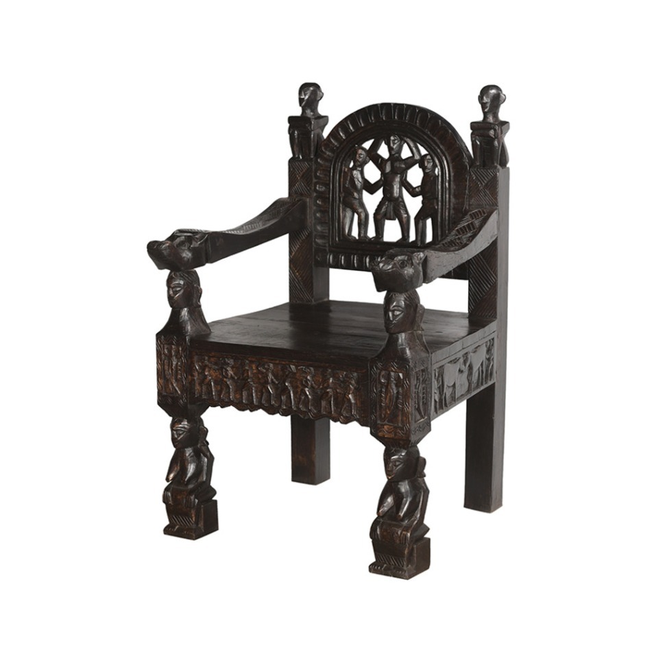 Фото Полукресло XIX век, Индия PA5203, Тиковое дерево, dark brown, ROOMERS ANTIQUE - интернет-магазин МегаТерем в Москве