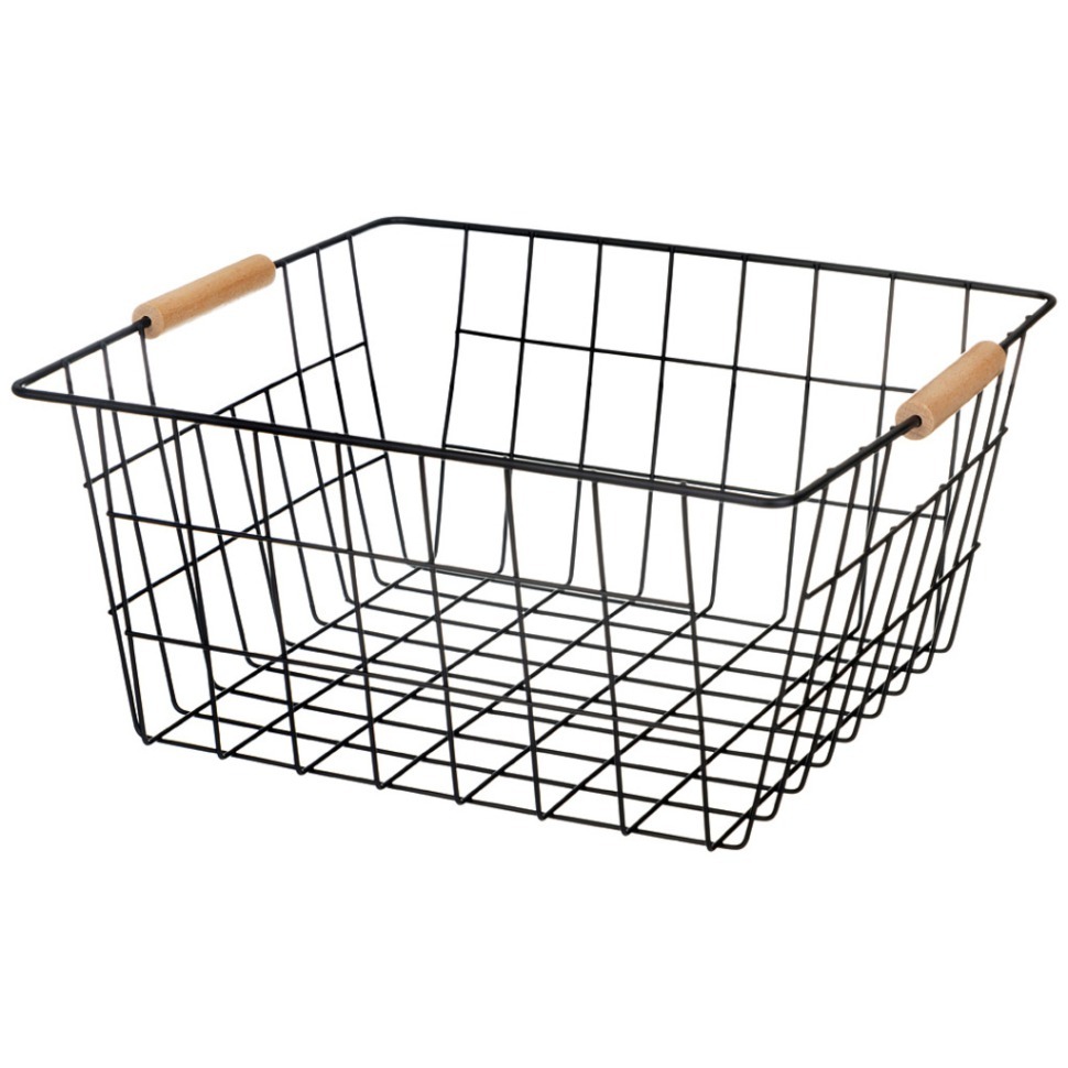 Фото Корзина с деревянными ручками черная 31.5*30.5*15.5 см Agness (917-124) - интернет-магазин МегаТерем в Москве