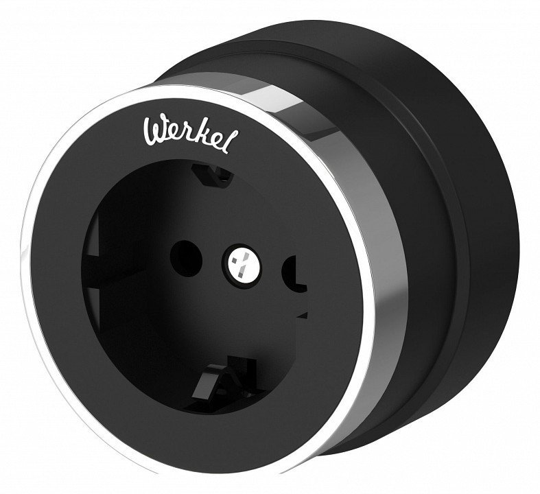 Фото Розетка с заземлением Werkel Vintage (черный матовый/хром) W5871051 WRK_a055919 - интернет-магазин МегаТерем в Москве