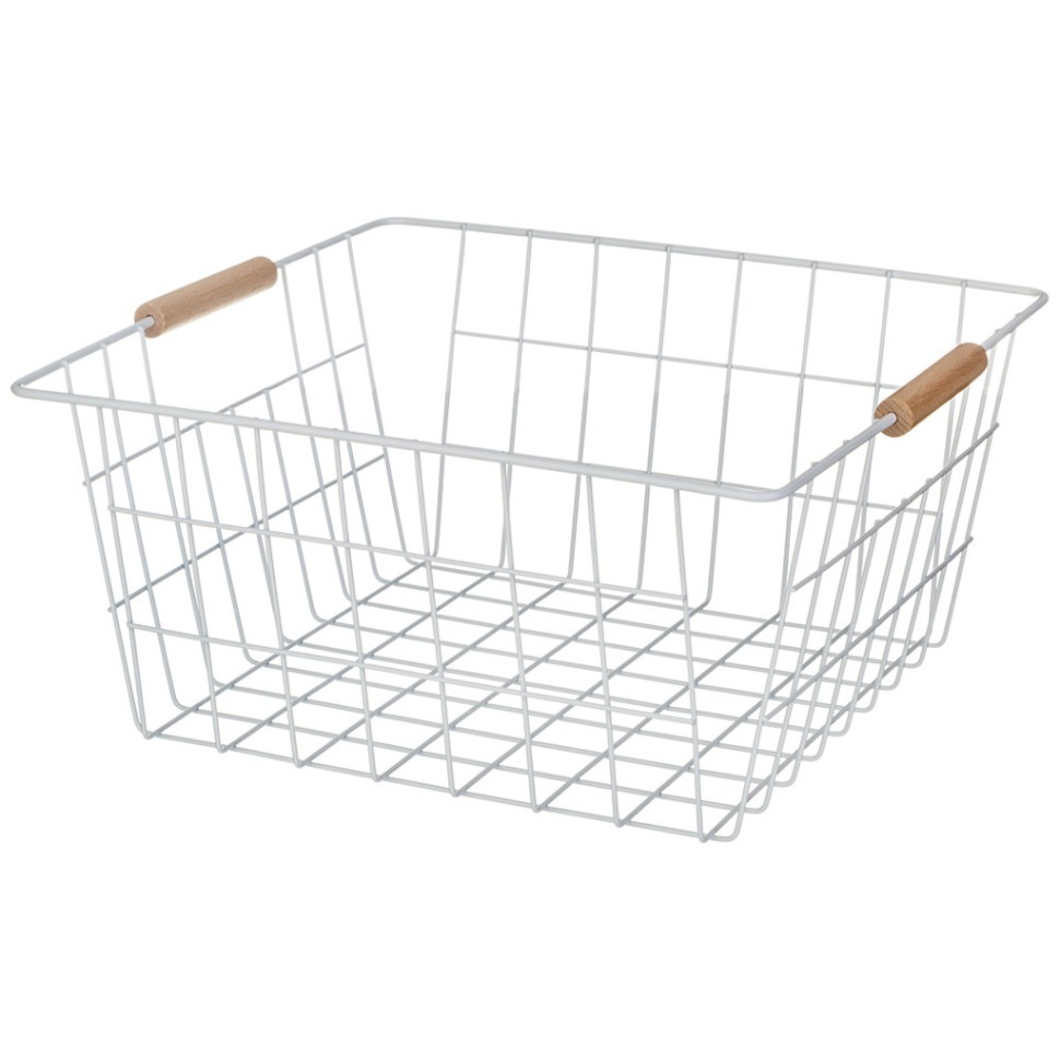 Фото Корзина с деревянными ручками белая 31.5*30.5*15.5 см Agness (917-125) - интернет-магазин МегаТерем в Москве