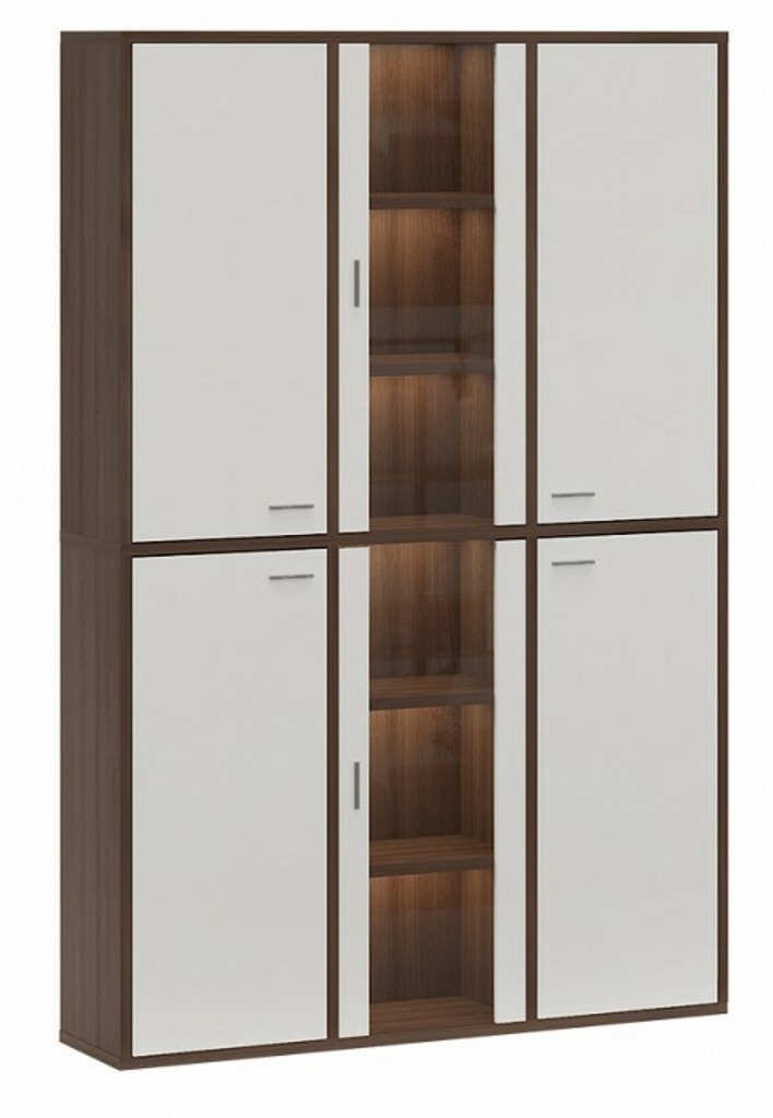 Фото Шкаф-витрина Домино СУ(ш3в2)+4ФГ+2ФС MER_SUsh3v2-4FG-2FS-SHBE-shamoni-CH-belyj - интернет-магазин МегаТерем в Москве