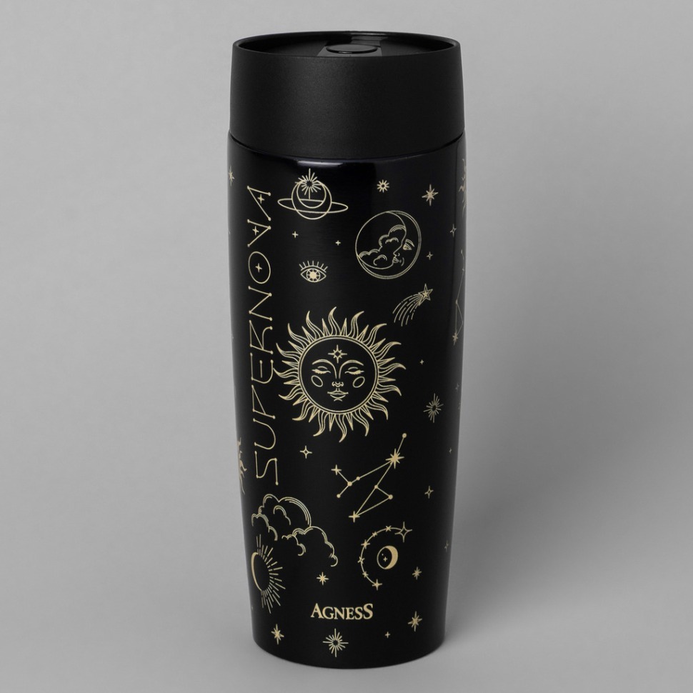 Фото Термокружка agness supernova black 360мл, колба нерж.сталь 18/10 (709-108)  - интернет-магазин МегаТерем в Москве