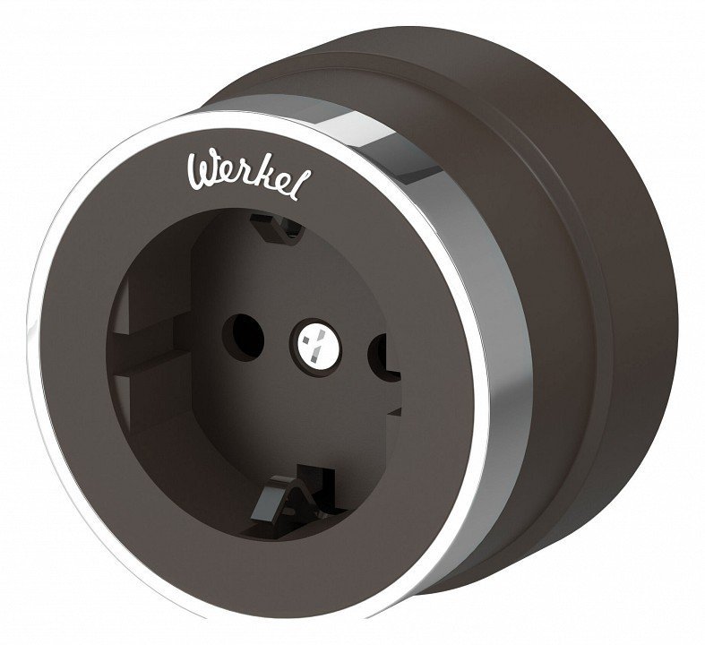 Фото Розетка с заземлением Werkel Vintage (мокко матовый/хром) W5871052 WRK_a055927 - интернет-магазин МегаТерем в Москве