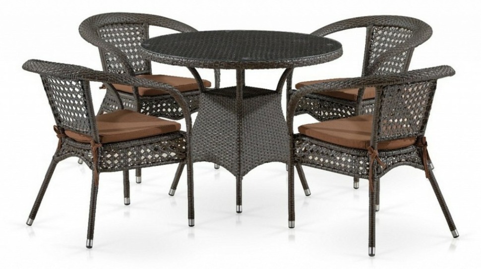 Фото Набор уличный Лион-1A T220CT/Y32-W53 Brown 4Pcs (4+1) AFN_T220CT-Y32-W53_Brown_4Pcs - интернет-магазин МегаТерем в Москве