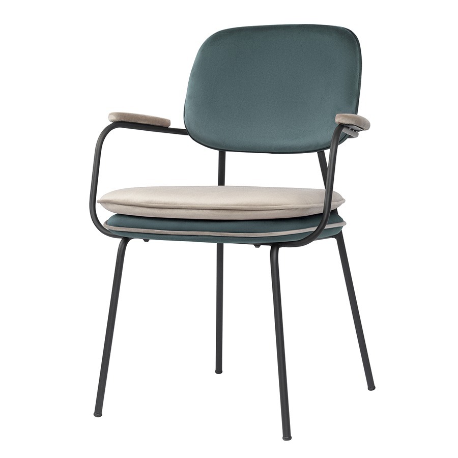 Фото Стул с подлокотниками и контрастным кантом pea, велюр, сине-зеленый/бежевый (78447) - интернет-магазин МегаТерем в Москве