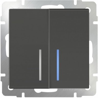 Выключатель проходной двухклавишный с подсветкой без рамки Werkel Серо-коричневый WL07-SW-2G-2W-LED