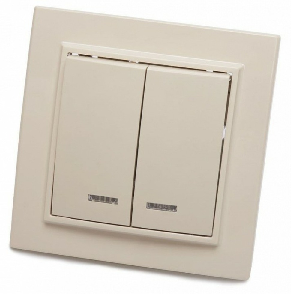 Фото Выключатель двухклавишный с подсветкой Stekker Эрна 39229 FE_39229 - интернет-магазин МегаТерем в Москве