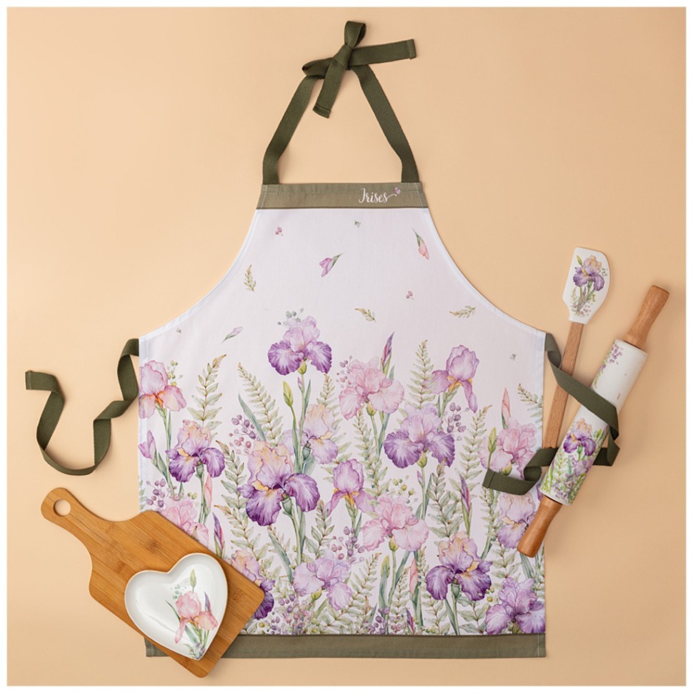 Фото Фартук ирисы,100% хлопок,белый,твил,пропитка Lefard (850-743-7) - интернет-магазин МегаТерем в Москве